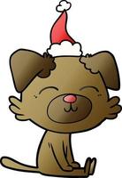 gradient cartoon of a dog wearing santa hat vector