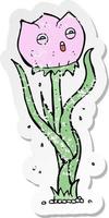 pegatina retro angustiada de una flor de dibujos animados vector