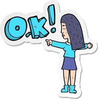 sticker of a cartoon woman thinking OK vector