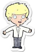 retro distressed sticker of a cartoon happy boy vector