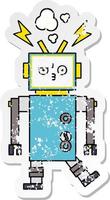 distressed sticker of a cute cartoon robot vector