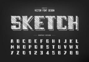 Pencil font and bold alphabet vector, Sketch modern typeface and letter number design vector