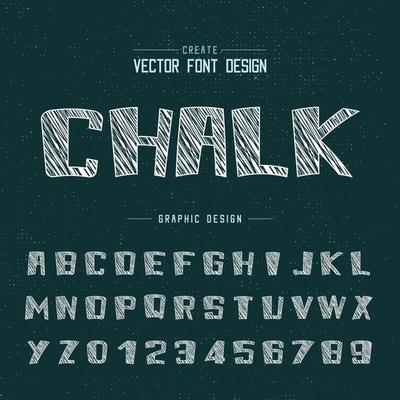 Chalk cartoon font and alphabet vector, Bold typeface and number design, Graphic text on background