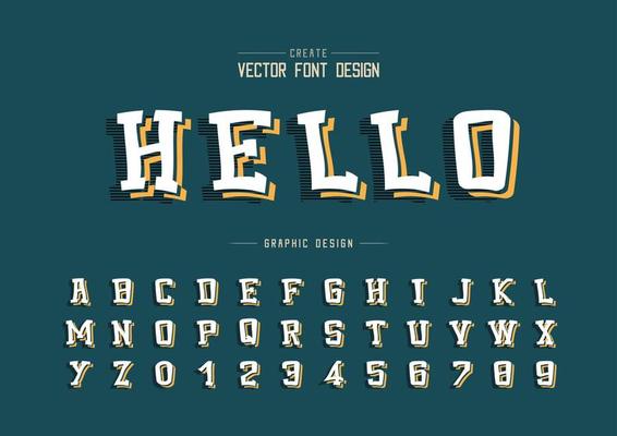 Cartoon font and alphabet vector, Line Typeface and number design, Graphic text on background