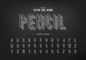 Pencil sketch shadow font and alphabet vector, Chalk letter typeface and number design vector