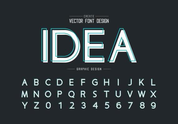 Line font with white shadow and alphabet vector, Design typeface and number, Graphic text on background