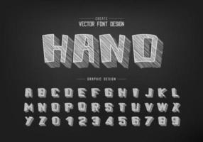 chalk shadow cartoon font and alphabet vector, Pencil sketch bold typeface and number design vector