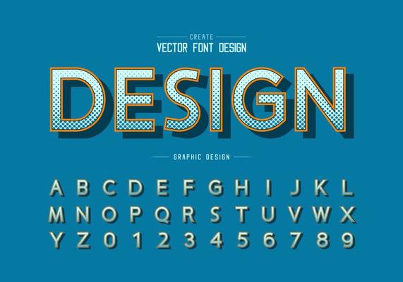 Halftone hexagon font and alphabet vector, Digital design typeface and number