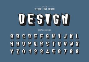 Shadow font and cartoon alphabet vector, Tall typeface letter and number design, Graphic text on background vector