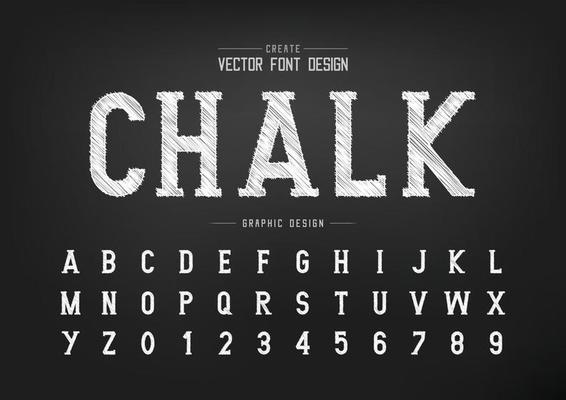 Sketch font and alphabet vector, Chalk writing style typeface letter graphic text and number design
