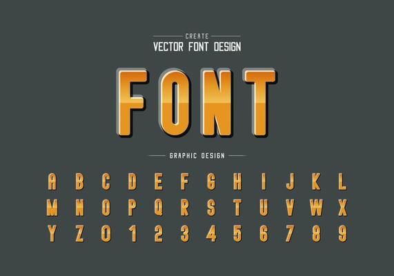 Gradient font and round alphabet vector, Reflective letter typeface and number design