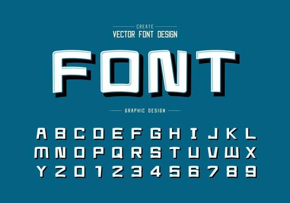 Black shadow font and cartoon alphabet vector, Square typeface letter and number design