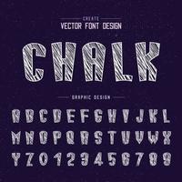 Chalk cartoon font and alphabet vector, Tall typeface letter and number design, Graphic text on grunge background vector