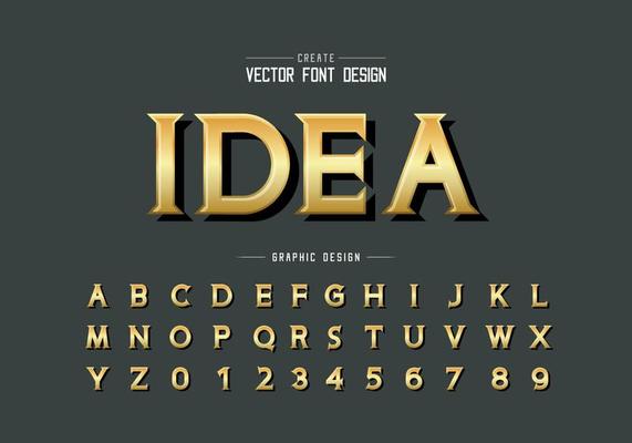 Gold font and alphabet vector, Golden idea typeface letter and number design