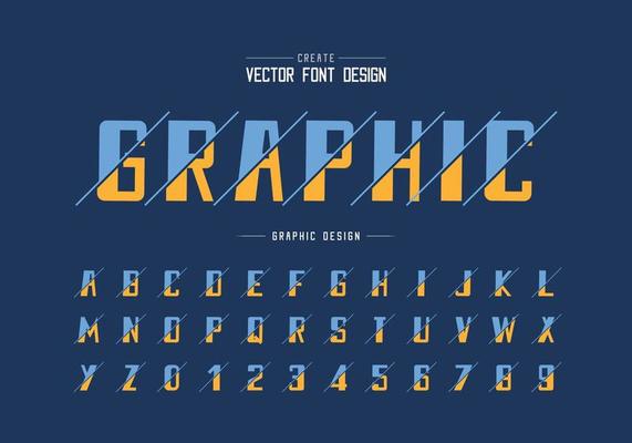 Sliced bold Font and alphabet vector, typeface and number design, Graphic text on background