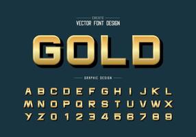 Gold font and alphabet vector, Golden design typeface letter and number vector