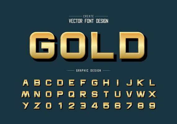 Gold font and alphabet vector, Golden design typeface letter and number