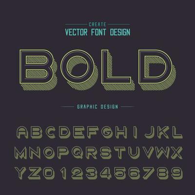 Font and alphabet vector, Line shadow bold typeface letter and number design, Graphic text on background