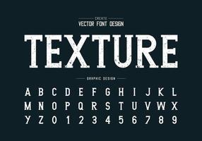 fuente de textura y vector de alfabeto grunge, estilo de escritura áspero diseño de letras y números