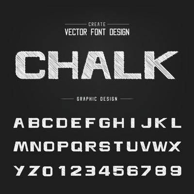Sketch bold font and alphabet vector, Chalk design typeface letter graphic text and number