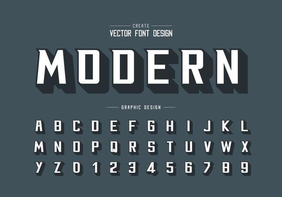 Shadow font and alphabet vector, Bold Modern Typeface and letter number design