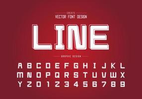 Line font with white shadow and alphabet vector, Square typeface letter and number design vector