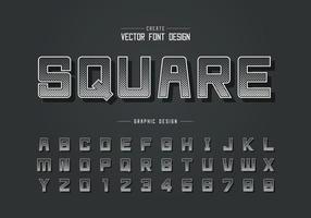 Halftone square font and alphabet vector, Digital square typeface letter and number design vector