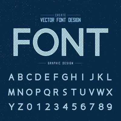 Line dotted font and alphabet vector, Design typeface and number design on grunge texture background