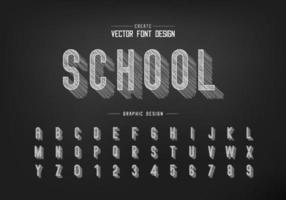 Chalk shadow font and alphabet vector, Pencil sketch letter typeface and number design vector