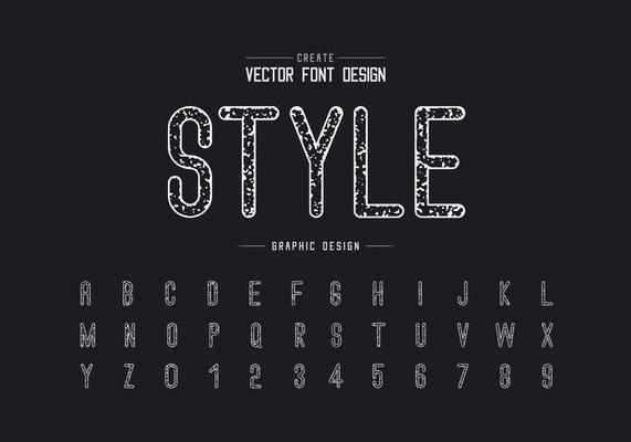 Texture font and grunge alphabet vector, Rough letter style typeface and number design