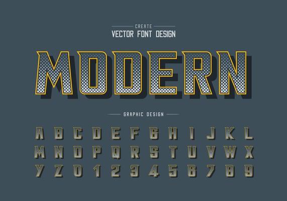 Halftone Hexagon font and alphabet vector, Digtial bold modern typeface and letter number design