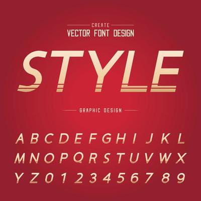 Font and alphabet vector, Gold style letter design and graphic text on red background