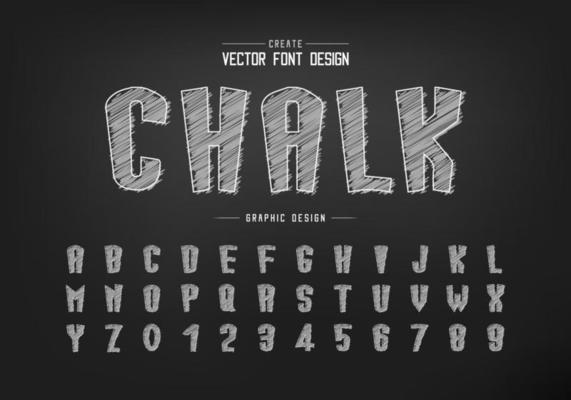 Chalk font and cartoon alphabet vector, Hand draw tall typeface letter and number design