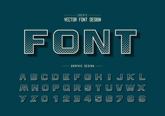 Halftone circle font and bold alphabet vector, Digital design typeface letter and number