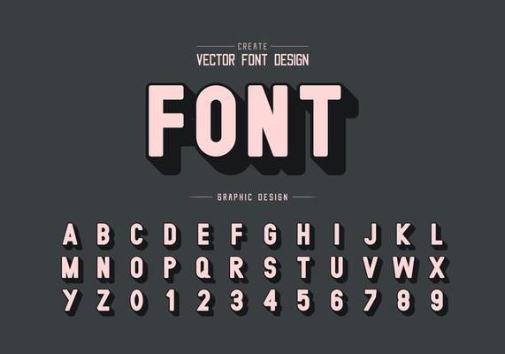 Shadow font and alphabet vector, Style typeface letter and number design, graphic text on background