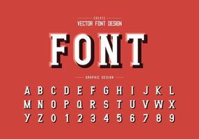 Font and alphabet vector with shadow, Writing style typeface letter and number design