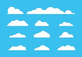 Cloud icons vector set on blue background, Graphic flat cloudy design