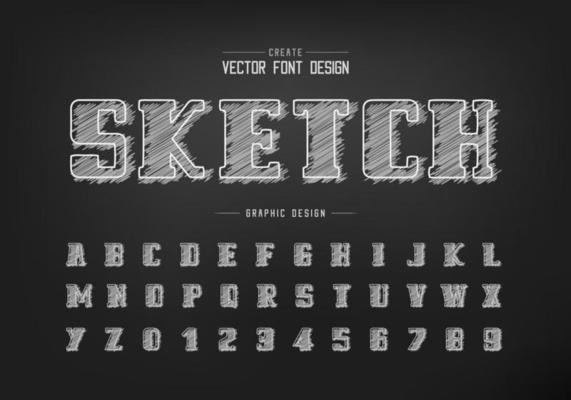 Chalk font and bold alphabet vector, Hand draw script and number design