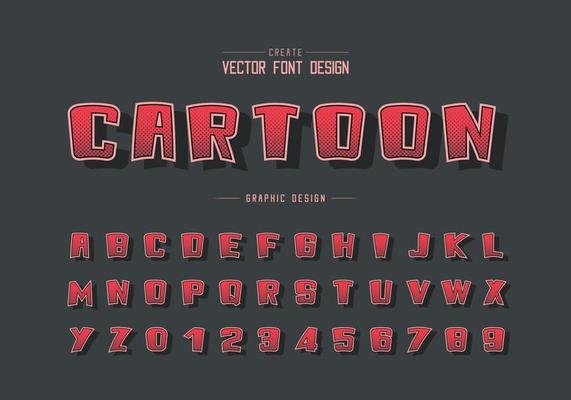 Halftone hexagon font and cartoon alphabet vector, Digital bold typeface and number design