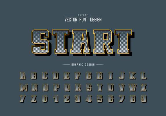 Halftone square bold Font and alphabet vector, Digital script and number design, Graphic text on background