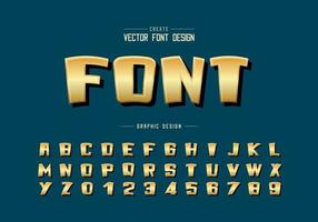 Gold cartoon font and alphabet vector, Golden bold typeface and number design vector