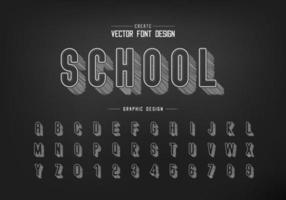 sombra de boceto a lápiz fuente redonda y vector alfabético, tipo de letra de tiza y diseño de números