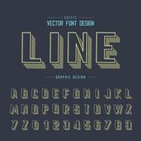 Font and alphabet vector, Line shadow bold typeface and number design, Graphic text on background vector