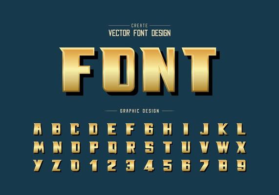 Gold font and bold alphabet vector, Golden modern typeface and letter number design