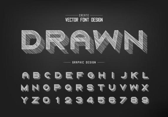 Chalk shadow font and alphabet vector, Pencil sketch bold typeface letter and number design