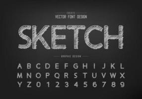 Chalk font and alphabet vector, Hand draw design typeface and number vector