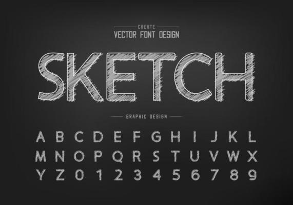 Chalk font and alphabet vector, Hand draw design typeface and number