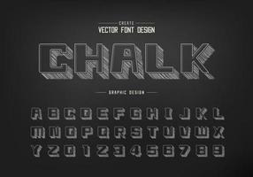 Pencil sketch shadow bold Font and alphabet vector, Chalk square typeface letter and number design vector