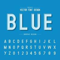 fuente y vector alfabético, diseño de letras retro y texto gráfico sombreado sobre fondo azul