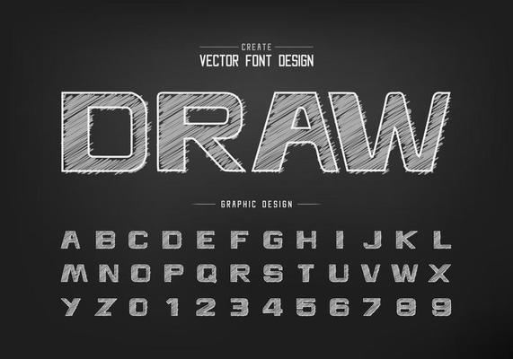 Chalk font and bold alphabet vector, Hand draw design typeface letter and number, Graphic text on background